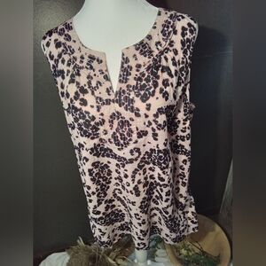 Talbots Pink and Black Leopard-Print Sleeveless V-Neck Blouse